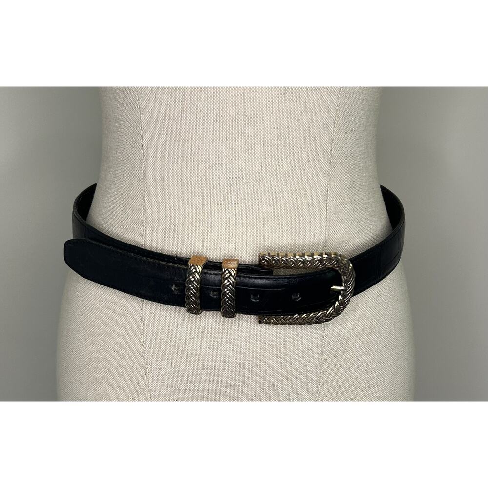 BRIGHTON Black Leather Croco-Embossed Belt B3203 Womens ML 32